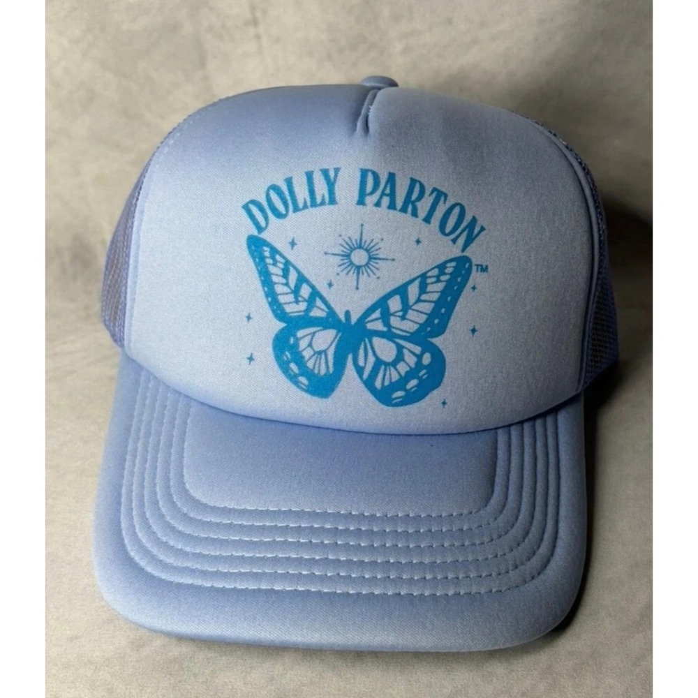 Dolly Parton Sky Blue Butterfly Graphic Mesh Trucker Hat NWT